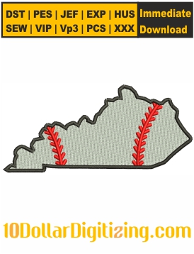 Kentucky-Map-Baseball-Embroidery-Design