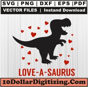 Love-A-Saurus-Valentines-Svg,-T-Rex-with-Heart-Png-Vector,-Valentines-Day-Svg-Cut-File-For-Cricut-Silhouette-Printable-Files