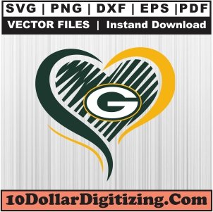 Green-Bay-Packers-Heart-Svg,-NFL-Png-Vector,-Football-Team-Svg-Cut-File-For-Cricut-Silhouette-Printable-Files