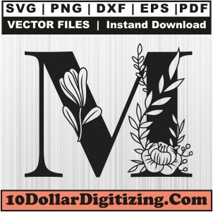 Floral-Letter-M-Svg,-Alphabet-Font-Png-Vector,-Flower-Letter-Svg-Cut-File-For-Cricut-Silhouette-Printable-Files