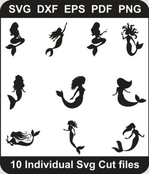 Mermaid-Svg-Pack,-Mermaid-Fish-Png-Bundle,-Mermaid-Svg-Cut-File-For-Cricut-Silhouette-Printable-Files