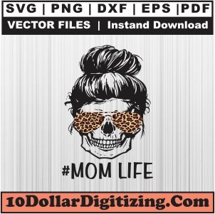 Messy-Bun-Mom-Skull-Svg,-Mom-Life-Png-Vector,-Mom-Leopard-Sunglasses-Svg-Cut-File-For-Cricut-Silhouette-Printable-Files
