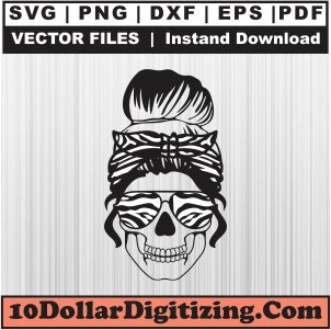 Messy-Bun-Skull-Png-Transparent,-Mom-Skeleton-Vector,-Mom-Life-Svg-Cut-File-For-Cricut-Silhouette-Printable-Files