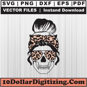 Skull-Messy-Bun-Svg,-Mom-Life-Skeleton-Png-Vector,-Bandana-Messy-Bun-Skull-Svg-Cut-File-For-Cricut-Silhouette-Printable-Files
