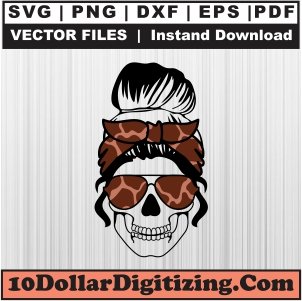 Messy-Bun-Skeleton-Svg,-Skull-Mom-Png-Vector,-Bandana-Messy-Bun-Skull-Svg-Cut-File-For-Cricut-Silhouette-Printable-Files