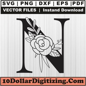 Floral-Letter-N-Svg,-Alphabet-Letter-Png-Vector,-Flower-Font-Svg-Cut-File-For-Cricut-Silhouette-Printable-Files