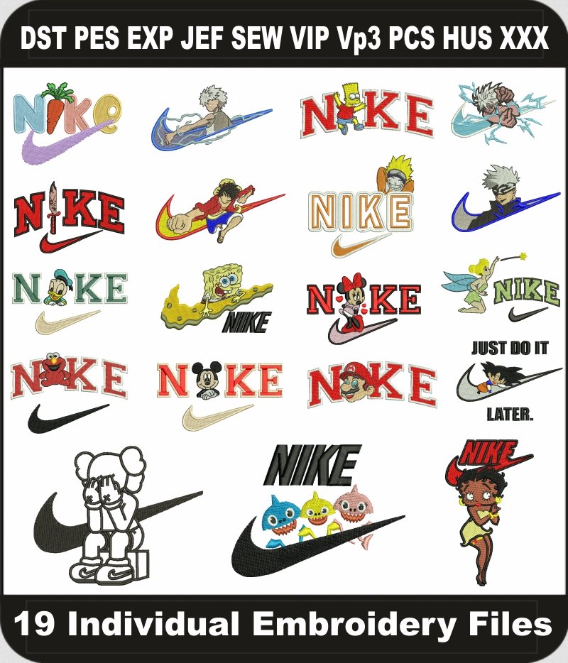 Nike-Cartoon-Embroidery-Designs-Bundle,-Anime-Nike-Logo-Embroidery-Pattern,-Nike-Swoosh-Embroidery-Pack-Files-Instant-Download