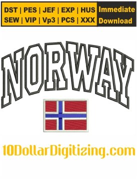 Norway-Applique-Embroidery-Design,-Norway-Flag-Embroidery-Pattern,-Norway-Outline-Embroidery-Files-Instant-Download