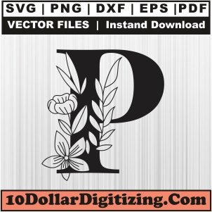Floral-Letter-P-Svg,-Alphabet-Letter-Png-Vector,-Flower-Font-Svg-Cut-File-For-Cricut-Silhouette-Printable-Files