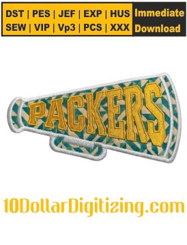 Packers-Applique-Logo-Embroidery-Design,-Packers-Cheer-Megaphone-Embroidery-Pattern,-GB-Packers-Embroidery-Files-Instant-Download