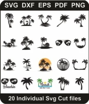 Palm-Tree-Svg-Pack,-Beach-Palm-Png-Bundle,-Summer-Beach-Life-Svg-Svg-Cut-File-For-Cricut-Silhouette-Printable-Files
