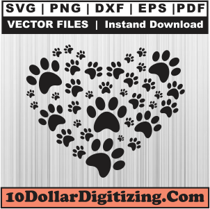 Paw-Heart-SVG-Files-for-Laser-Cutting,-Dog-Paw-Heart-Png-Vector,-Paw-Svg-Cut-File-For-Cricut-Silhouette-Printable-Files