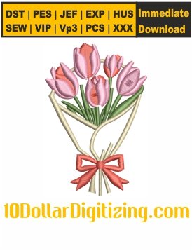 Pink-Flower-Bouquet-Embroidery-Design,-Floral-Bukke-Embroidery-Pattern,-Pink-Flowers-Embroidery-Files-Instant-Download