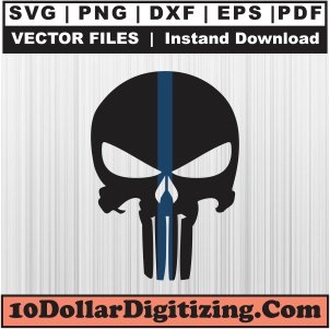 Police-Punisher-Skull-Svg,-Thin-Blue-Line-Skull-Png-Vector,-Punisher-Skull-Svg-Cut-File-For-Cricut-Silhouette-Printable-Files