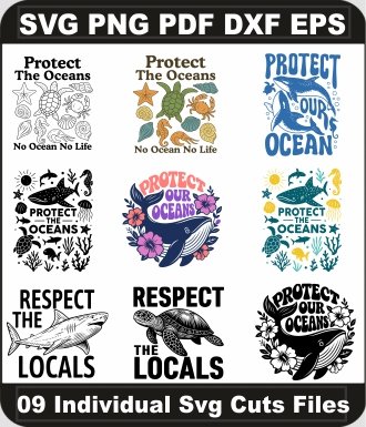 Protect-The-Ocean-Svg-Bundle,-Protect-Our-Ocean-Png-Vector,-Animals-Ocean-Svg-Cut-File-For-Cricut-Silhouette-Printable-Files
