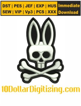 Psycho-Bunny-3D-Puff-Embroidery-Design,-Brand-Logo-Embroidery-File,-Psycho-Bunny-Logo-Embroidery-Pattern,-Psycho-Bunny-Puffy-Foam-Embroidery-Files-Instant-Download-