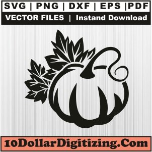 Pumpkin-with-Leaves-Vector,-Pumpkin-Png,-Halloween-Svg-Cut-File-For-Cricut-Silhouette-Printable-Files