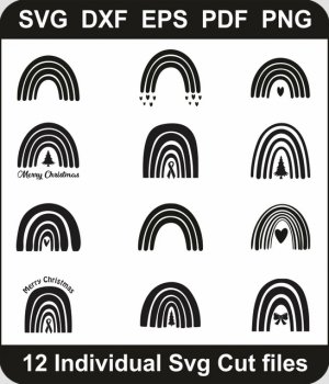 Christmas-Rainbow-Svg-Bundle,-Rainbow-Png-Pack,-Boho-Rainbow-Svg-Svg-Cut-File-For-Cricut-Silhouette-Printable-Files