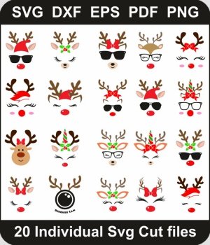 Reindeer-Svg-Pack,-Christmas-Reindeer-Png-Bundle,-Reindeer-Face-Svg-Cut-File-For-Cricut-Silhouette-Printable-Files
