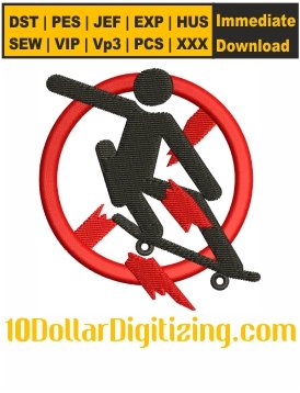 Skater-Breakout-Street-Sign-Embroidery-Design,-Skateboarder-Doing-a-Trick-Embroidery-Files-Instant-Download