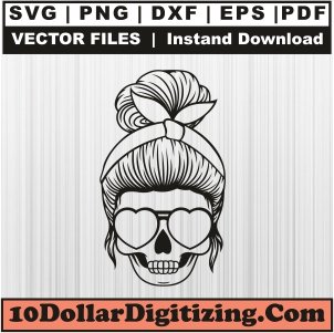 Mom-Skull-Skeleton-Svg,-Messy-Bun-Skull-Png-Vector,-Mom-Life-Svg-Cut-File-For-Cricut-Silhouette-Printable-Files