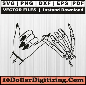 Human-Hand-and-Skeleton-Hand-Pinky-Promise-Png,-Skull-Hands-Vector,-Skeleton-Promise-Svg-Cut-File-For-Cricut-Silhouette-Printable-Files