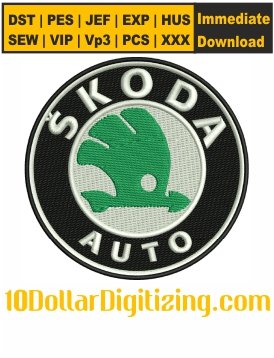 Skoda-Auto-Embroidery-Design,-Car-Logo-Embroidery-File,-Skoda-Brand-Embroidery-Pattern,-Automobile-Car-Logo-Symbol-Embroidery-Files-Instant-Download