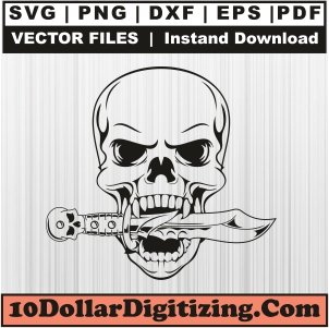 Skull-Knife-Dagger-Pirate-Tattoo-Png,-Skull-Head-Vector,-Skull-with-Knife-Svg-Cut-File-For-Cricut-Silhouette-Printable-Files
