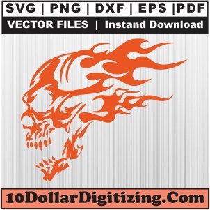 Skull-On-Fire-Svg,-Flaming-Skull-Png-Vector,-Skull-Head-Svg-Cut-File-For-Cricut-Silhouette-Printable-Files