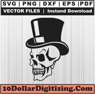 Skull-with-Top-Hat-Svg,-Skull-Head-Png-Vector,-Skeleton-Svg-Cut-File-For-Cricut-Silhouette-Printable-Files