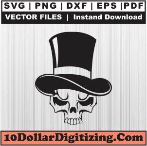 Skull-with-Top-Hat-Png,-Skull-Head-Vector,-Skull-Svg-Cut-File-For-Cricut-Silhouette-Printable-Files