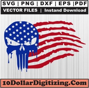 Punisher-USA-Flag-Vector,-American-Flag-Png,-Skull-Patriotic-Svg-Cut-File-For-Cricut-Silhouette-Printable-Files