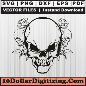 Skull-with-Rose-Flower-Svg,-Skull-Head-Png-Vector,-Skeleton-Svg-Cut-File-For-Cricut-Silhouette-Printable-Files
