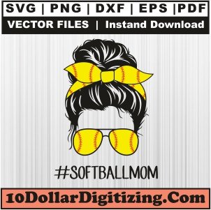 Softball-Mom-Messy-Bun-Png-High-Resolution,-Softball-Vector,-Mom-Life-Svg-Cut-File-For-Cricut-Silhouette-Printable-Files