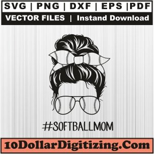 Softball-Mom-Messy-Bun-Png-Transparent,-Softball-Vector,-Mom-Life-Svg-Cut-File-For-Cricut-Silhouette-Printable-Files