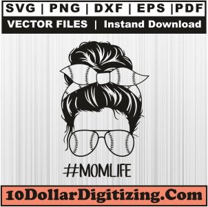 Softball-Mom-Messy-Bun-Vector,-Softball-Png,-Mom-Life-Svg-Cut-File-For-Cricut-Silhouette-Printable-Files
