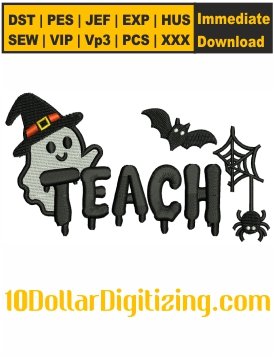 Spooky-Teacher-Embroidery-Design,-Halloween-Embroidery-Pattern,-Spooky-Ghost-Embroidery-Files-Instant-Download