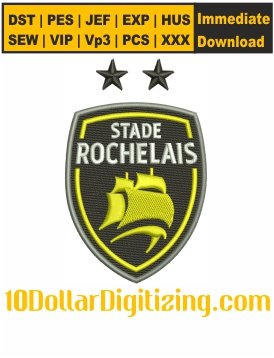 Stade-Rochelais-Embroidery-Design,-Football-Team-Logo-Embroidery-File,-Sports-Embroidery-Pattern,-Rugby-Union-Team-Embroidery-Files-Instant-Download