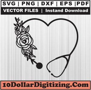 Stethoscope-Heart-with-Flowers-Svg,-Nurse-Stethoscope-Png-Vector,-Medical-Stethoscope-Svg-Cut-File-For-Cricut-Silhouette-Printable-Files