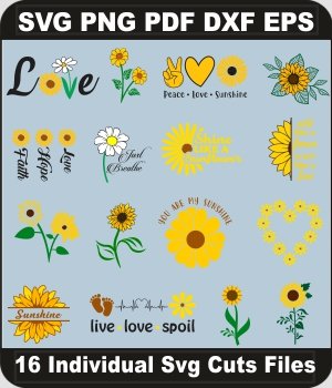 Sunflower-Svg-Pack,-Sun-Flower-Png-Bundle,-Flowers-Svg-Cut-File-For-Cricut-Silhouette-Printable-Files