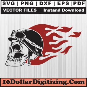 Skull-Biker-Helmet-With-Fire-Svg,-Skull-Motorcycle-Png-Vector,-Skull-Svg-Cut-File-For-Cricut-Silhouette-Printable-Files