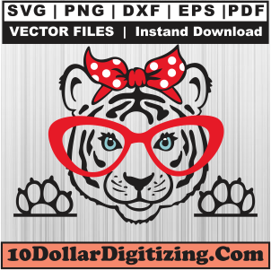 Tiger-Head-Eyeglasses-Laser-Cut-Templates,-Tiger-with-glasses-Png-Vector,-Tiger-Face-Glasses-Svg-Cut-File-For-Cricut-Silhouette-Printable-Files