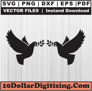 Two-Doves-Flying-Twig-Dove-Peace-Svg,-Dove-Png-Vector,-Birds-Svg-Cut-File-For-Cricut-Silhouette-Printable-Files