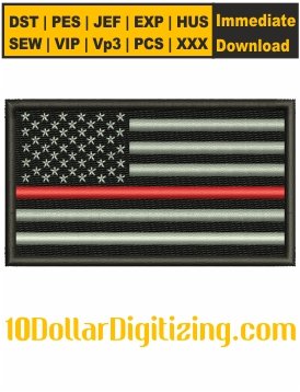 USA-Red-Line-Flag-Embroidery-Design,-US-Flag-Embroidery-Pattern,-American-Flag-Embroidery-Files-Instant-Download