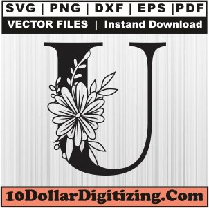 Floral-Letter-U-Svg,-Flower-Alphabet-Letter-Png-Vector,-Flower-Font-Svg-Cut-File-For-Cricut-Silhouette-Printable-Files