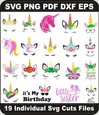 Unicorn-Png-Bundle,-Unicorn-Horn-Svg,-Unicorn-Face-Svg-Cut-File-For-Cricut-Silhouette-Printable-Files