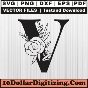 Floral-Letter-V-Svg,-Flower-Font-Png-Vector,-Alphabet-Letter-Svg-Cut-File-For-Cricut-Silhouette-Printable-Files