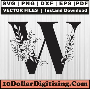 Floral-Letter-W-Svg,-Alphabet-Letter-Png-Vector,-Flower-Font-Svg-Cut-File-For-Cricut-Silhouette-Printable-Files