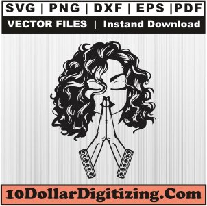 Black-Woman-Praying-Svg,-Afro-Girl-Png-Vector,-Afro-Women-Svg-Cut-File-For-Cricut-Silhouette-Printable-Files