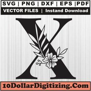 Floral-Letter-X-Svg,-Alphabet-Font-Png-Vector,-Flower-Letter-Svg-Cut-File-For-Cricut-Silhouette-Printable-Files